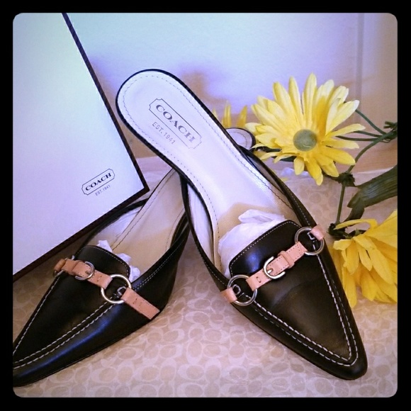 Coach | Shoes | Coach Pointed Toe Mules Laura Calf Leather Vachetta ...